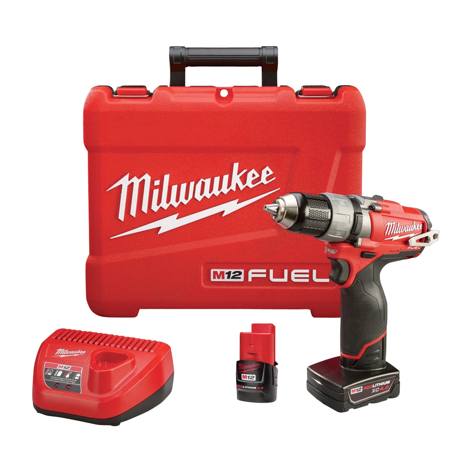 Milwaukee M12 FUEL Li-Ion Cordless Electric Drill/Driver Kit With 2 Batteries — 1/2in. Keyless Chuck, 1700 RPM, Model# 2403-22